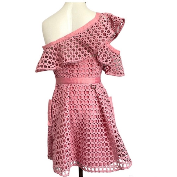 Self Portrait Lace Frill Off Lace Mini Dress With Pockets Pink Size 6 - Picture 11 of 12